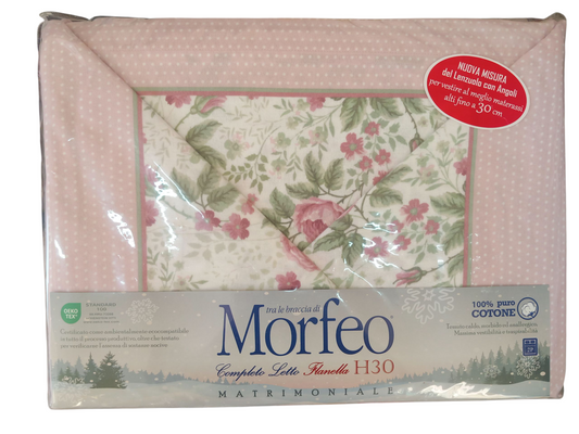 Completo letto matrimoniale in flanella altezza 30cm.