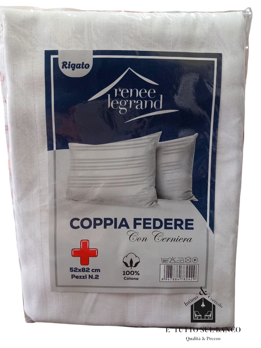 Coppia di federe con cerniera 100%cotone.