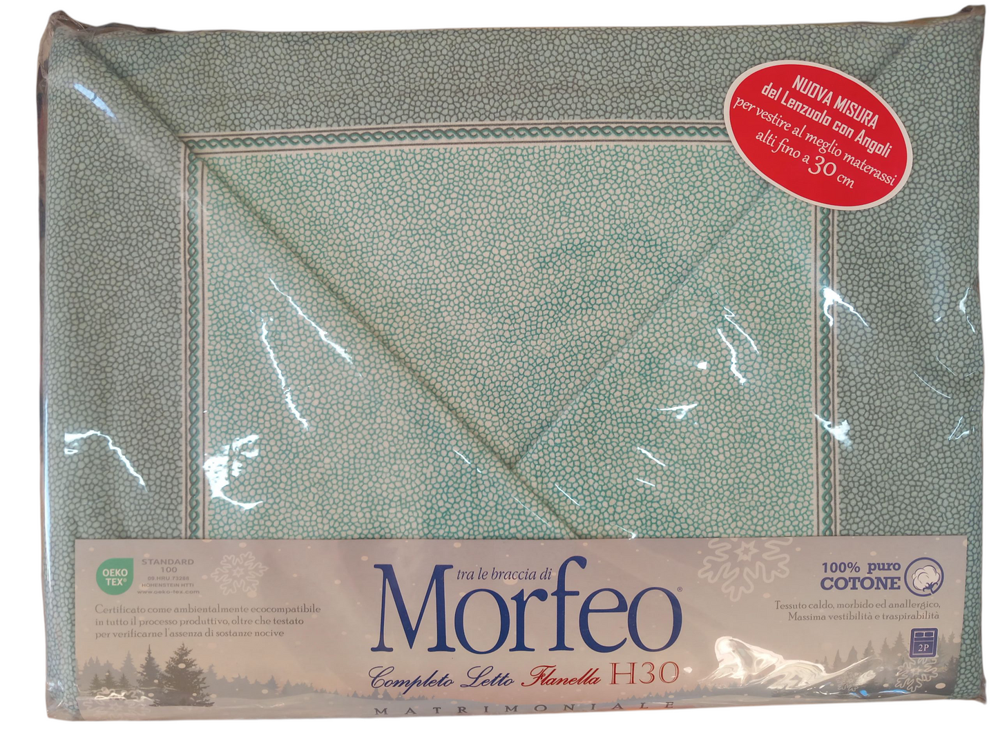 Completo letto matrimoniale in flanella altezza 30cm.