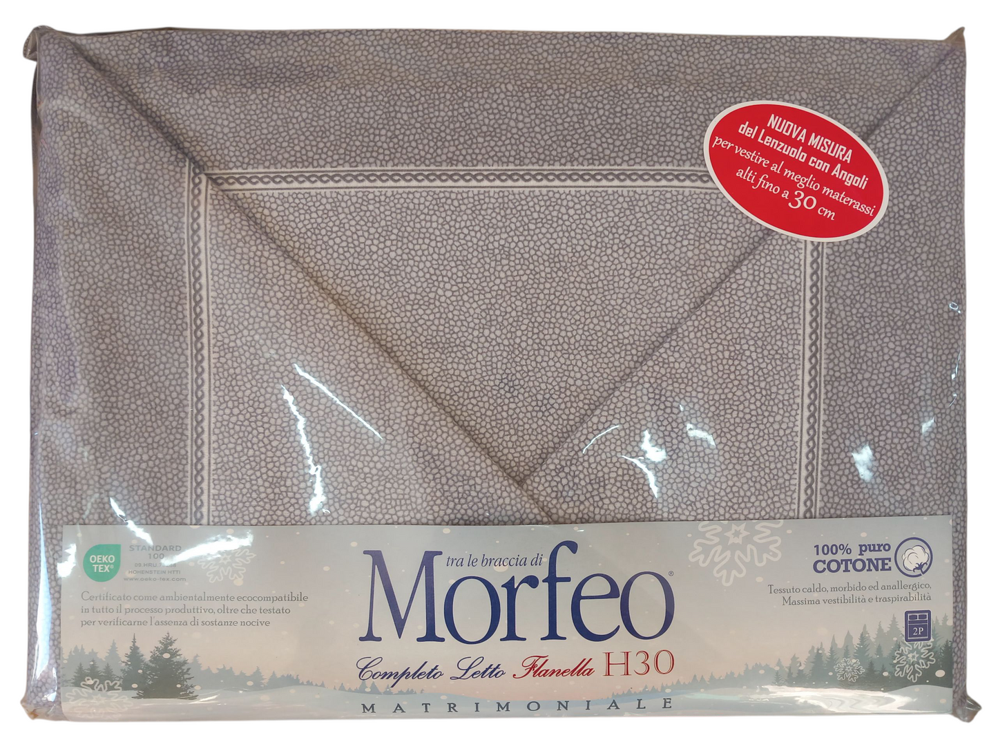 Completo letto matrimoniale in flanella altezza 30cm.