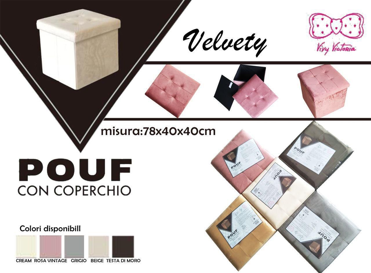 Pouf contenitore effetto velluto cm 40×40×40