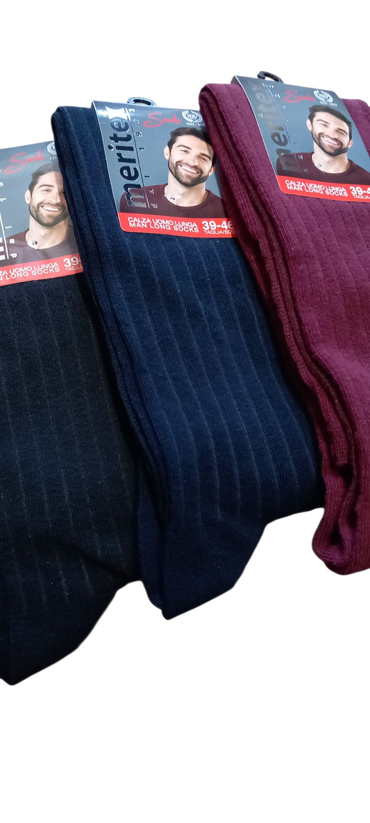 3 paia calza lunga da uomo a costina in caldo cotone.