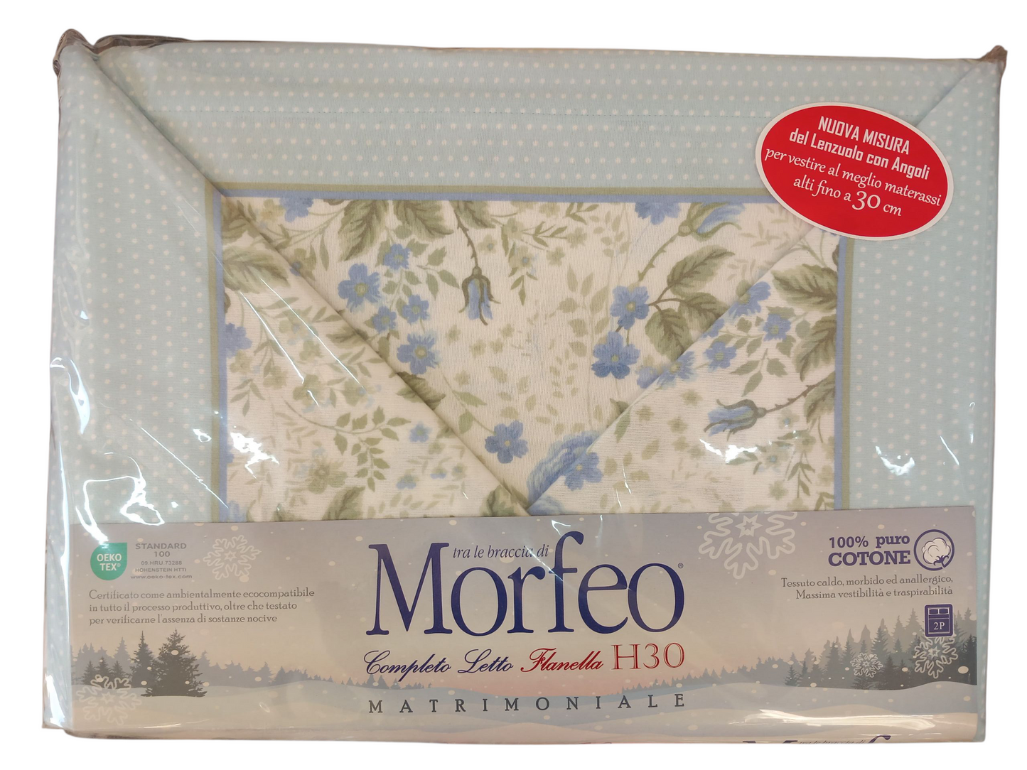 Completo letto matrimoniale in flanella altezza 30cm.