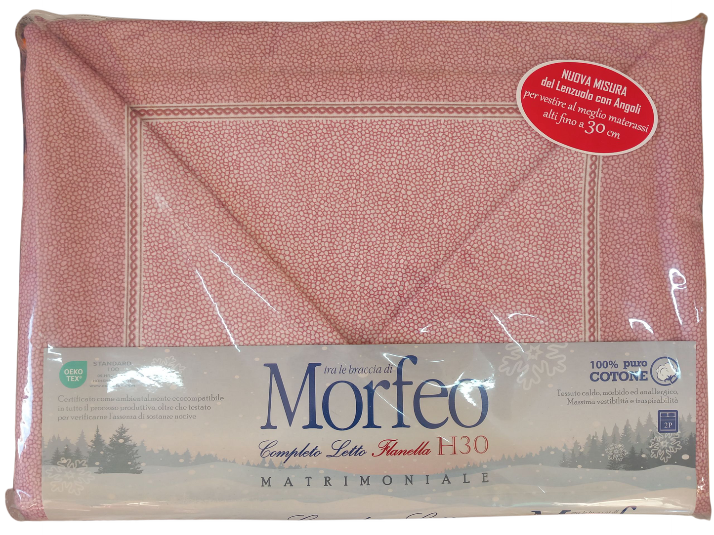 Completo letto matrimoniale in flanella altezza 30cm.