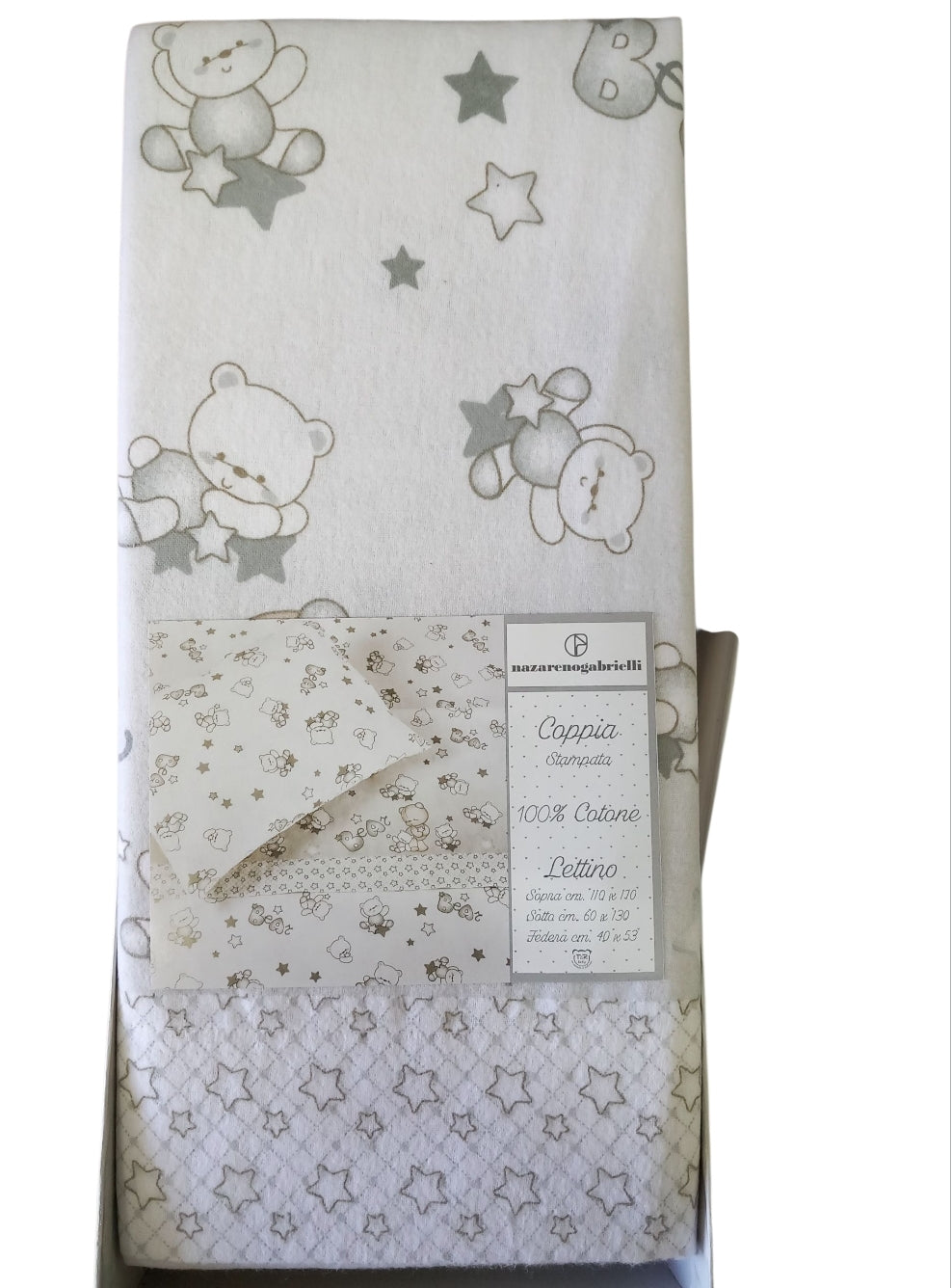 Completo lettino(culla)in flanella stampata 100% cotone.