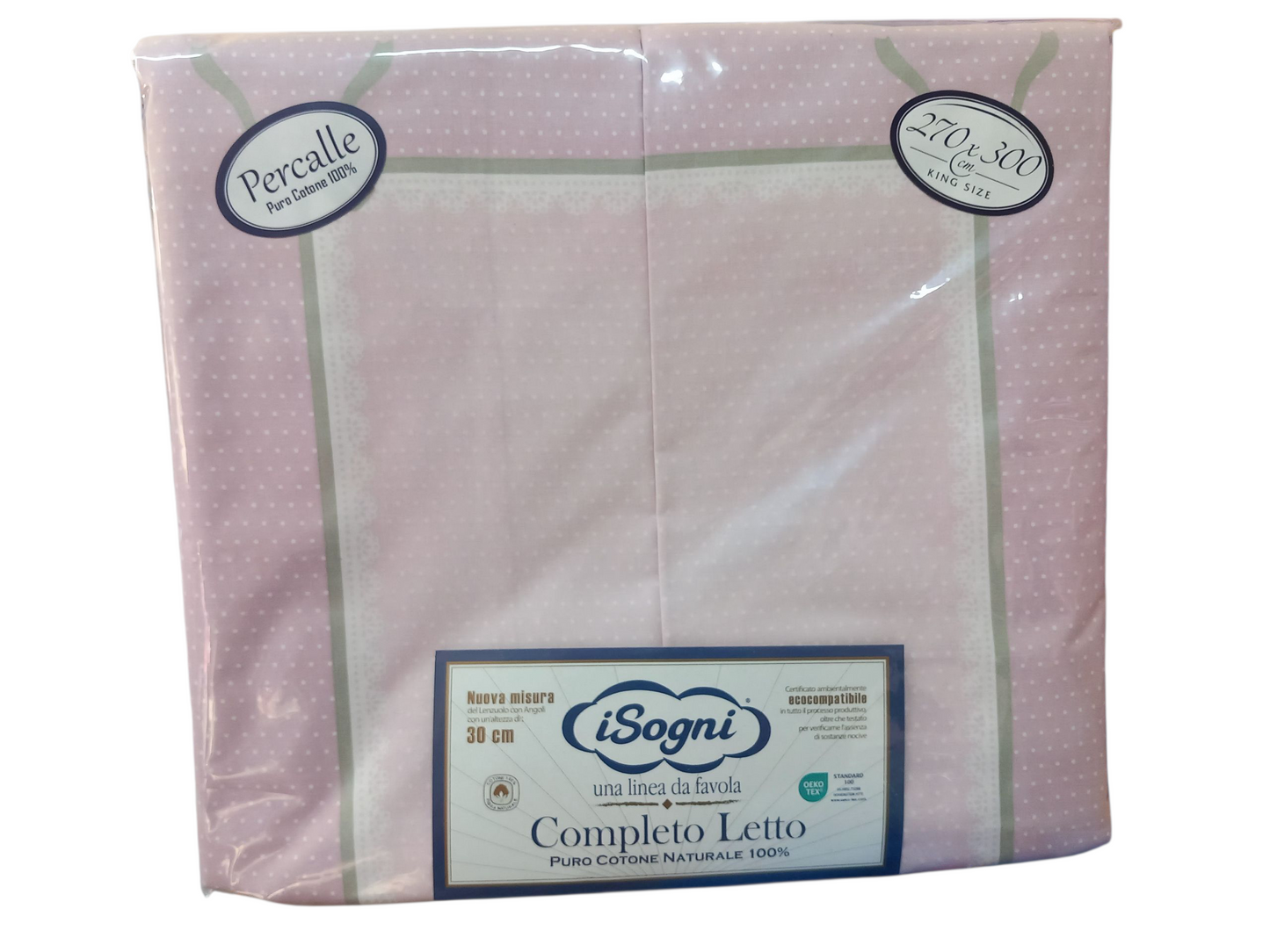 Completo letto in puro cotone naturale con angoli altezza 30cm