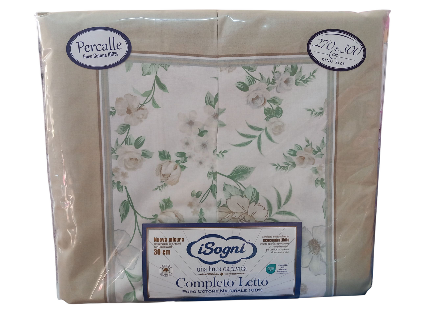 Completo letto in puro cotone naturale con angoli altezza 30cm