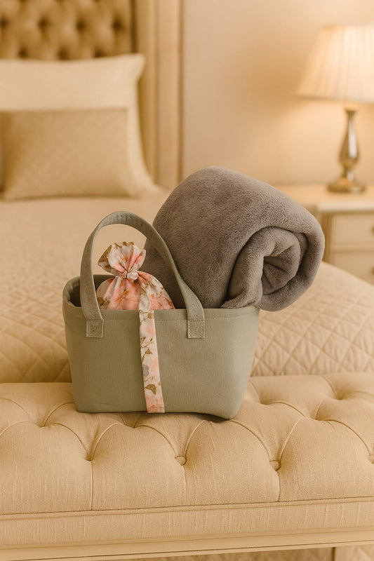 Plaid matrimoniale con volant floreale+borsa.