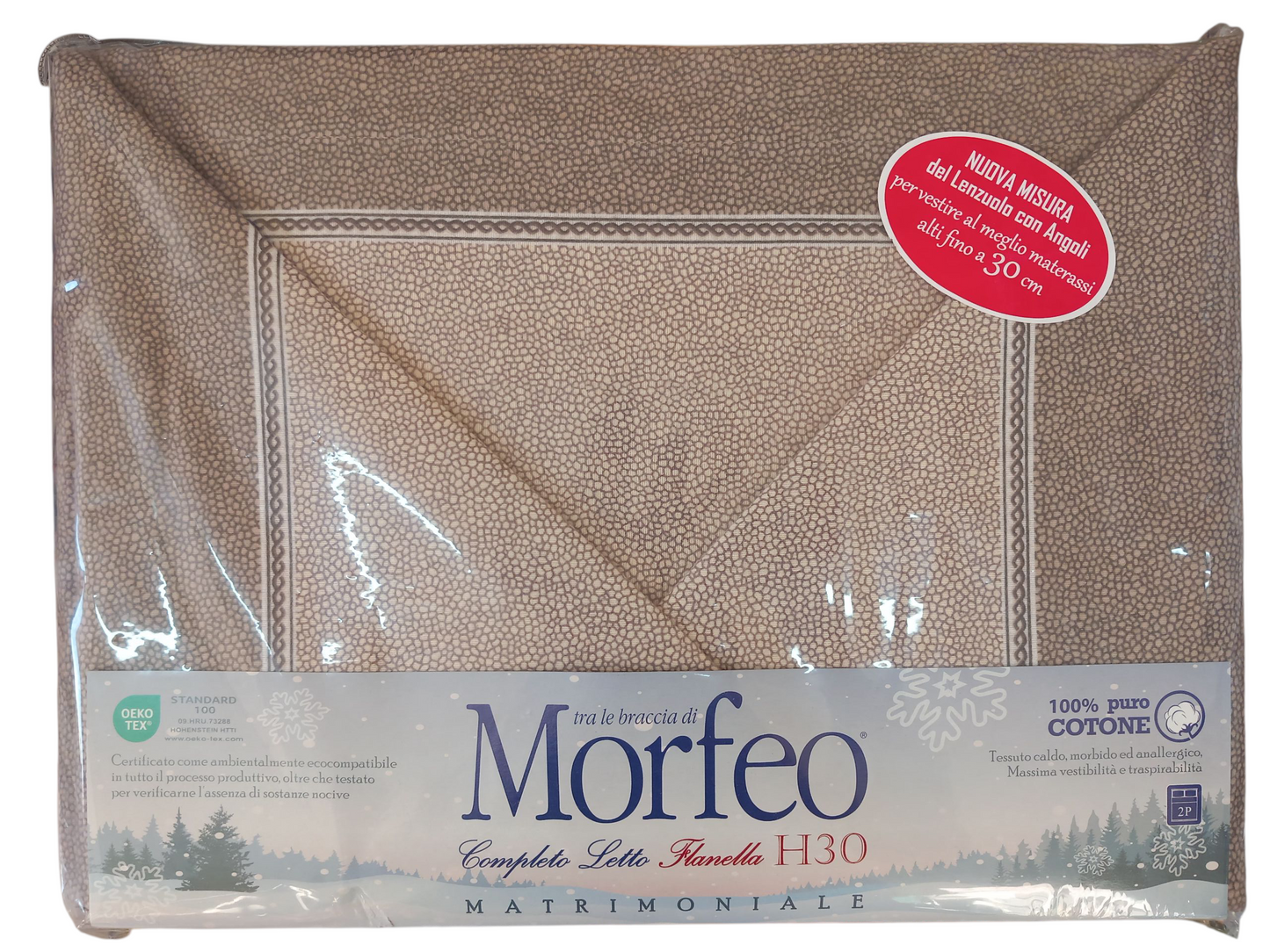 Completo letto matrimoniale in flanella altezza 30cm.