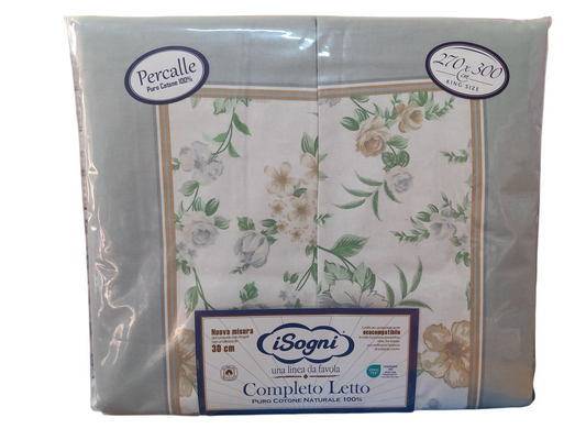 Completo letto in puro cotone naturale con angoli altezza 30cm